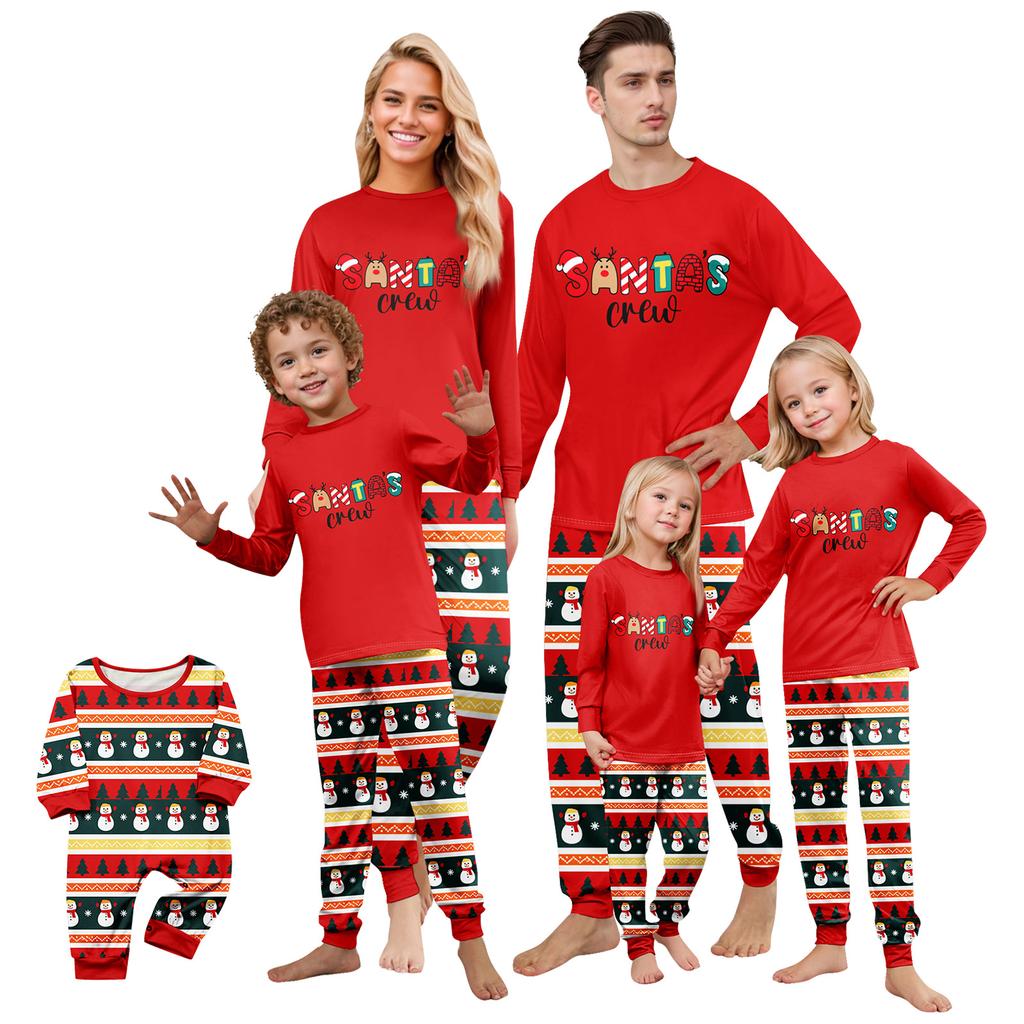 Family Matching Christmas Print Pajama Sets for Kids and Adults, Long Sleeve Neck Top with Pants