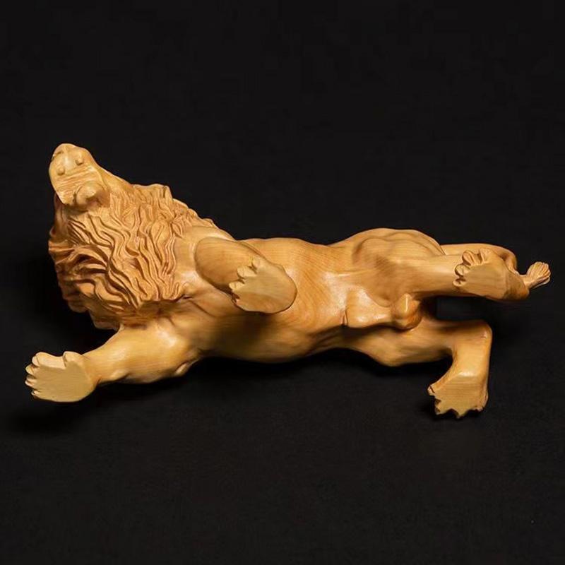 Natural Cypress Wood  Lion Statue, Solid Wood Hand-Carved Animal Sculpture Home Room Office Decoration Artwork The Perfect Gift