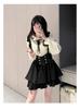 KEWJYUE Plus Size Set of featuring a shirt and blouse with a bow and suspender This outfit is perfect for school Women's 2, long-sleeved skirt.
