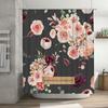 Pink Floral Bath Shower Curtain Set with Personalized Name for Bathroom Decor Black Background Waterproof Fabric Customizable Si