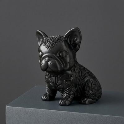 3D Printed French Bulldog Ornament, Black Glossy Dog Sculpture, Minimalist Cute Bulldog Figurine Desktop Decoration for Dog Lovers Gift