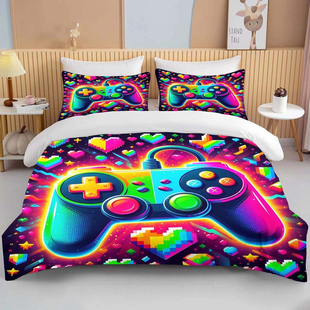 Colorful Game Controller Print Bedding Set 3PC 1 Duvet Cover 2 Pillowcases Adult and Children Bedding Set Luxury Holiday Gifts