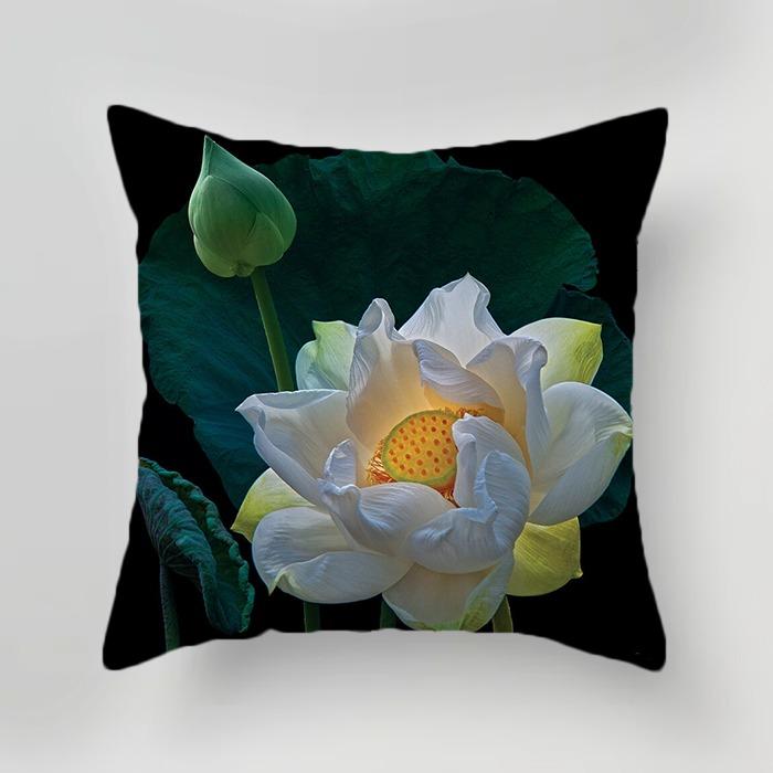 Plant Flower Lotus Pattern Decorative Pillowcase Living Room Bedroom Square Cushion Pillowcase