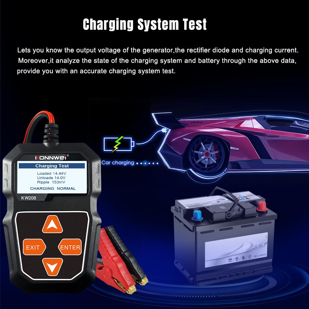 KONNWEI KW208 Car Battery Tester 12V 100 to 2000CCA Cranking Charging Circut Analyzer 12 Volts Tools