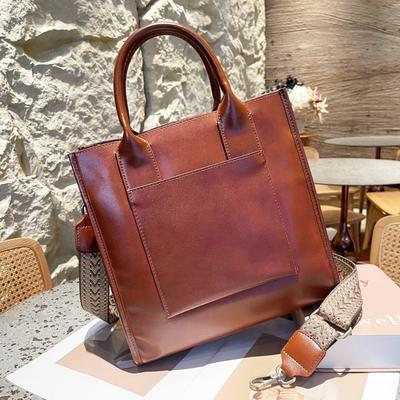 Vintage Genuine Leather Women's Bag Large Volume Vegetable Tanned Cowhide Small Square Bag with Commuter Crossbody Tote