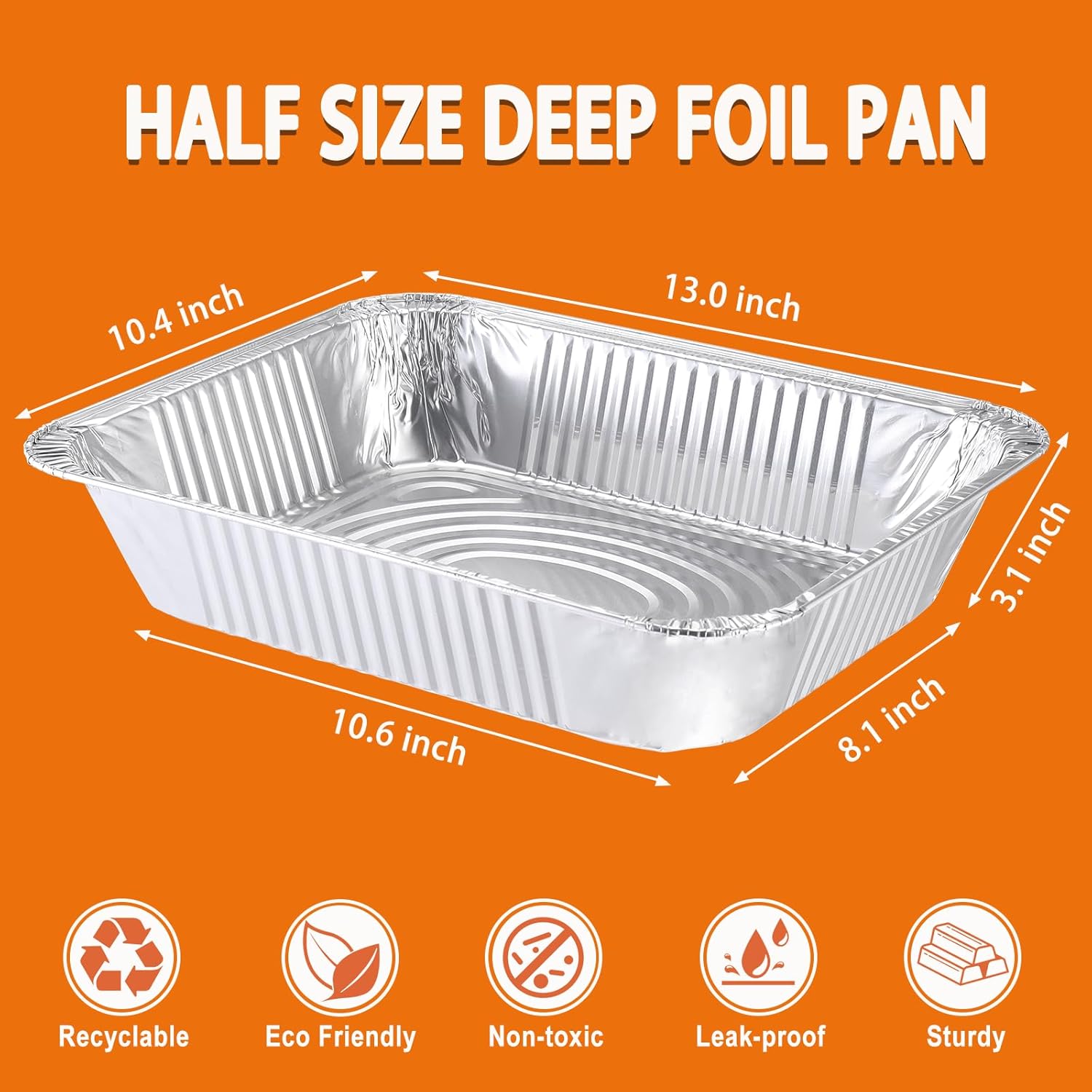 Aluminum Foil Pans 9x13 Disposable – 30 Pack Half Size Aluminum Foil Heavy Duty deep Steam Table Pan, Tin foil Sheets Tray Chafing Dishes Grill