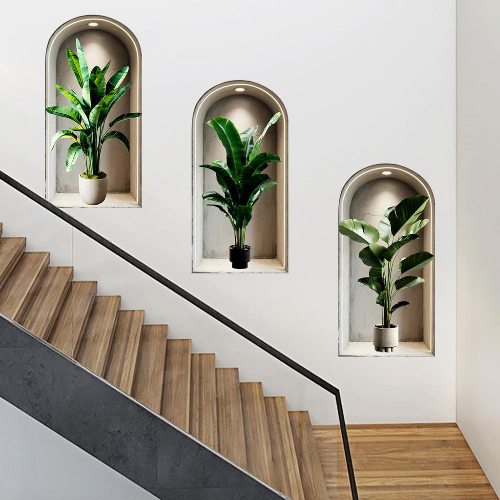 Set 3 Buc. Autocolante de Perete cu Plante și Flori DIY Coroană Abțibilduri din Sticlă pentru Decor Nuntă Living Dormitor Autocolante Autoadezive pentru Frigider