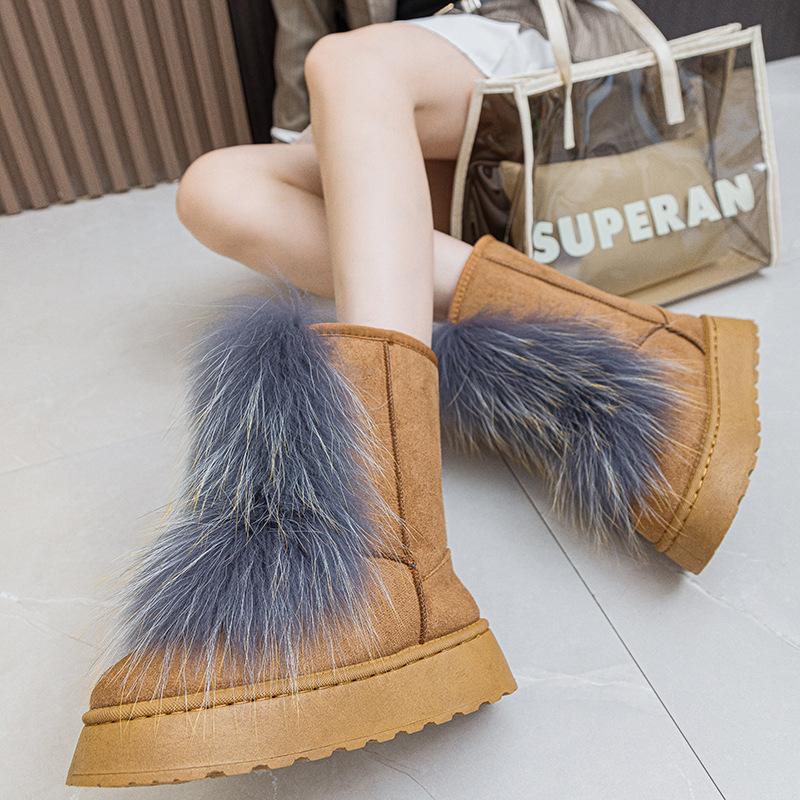 2025 Mao Mao boots children winter thick-soled high-heeled warm-fitting medium tube snow boots boots wear high-top fox hair