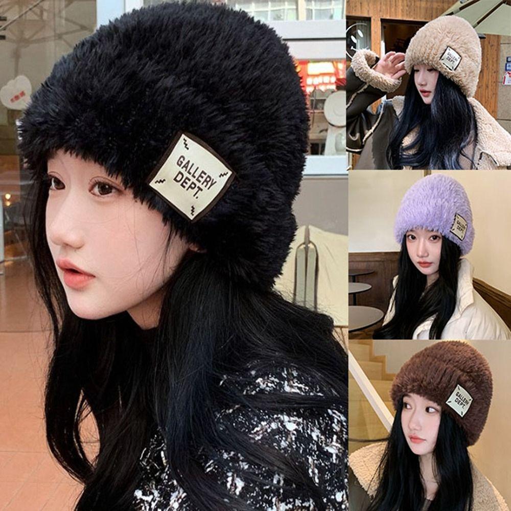 

Letter Printed Casual Stacking Hats Solid Color Knitted Bonnet Caps Female Beanies Women Warm Hats