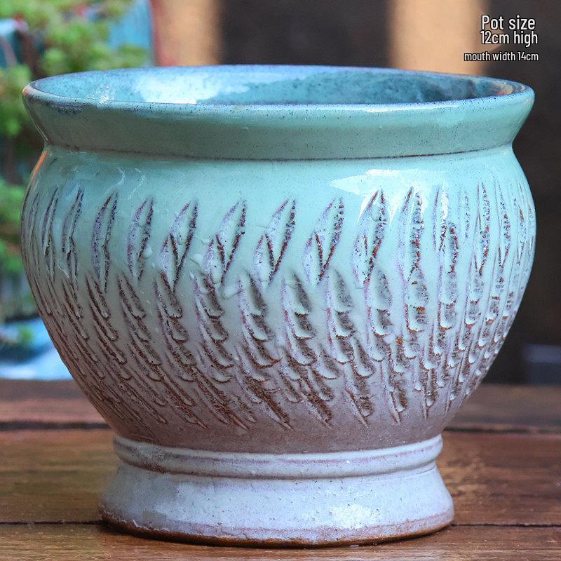Yixing Handmade Coarse Pottery Medium Succulent Planter - Breathable Zisha Ceramic Ebony Tree Pot for Green Plants