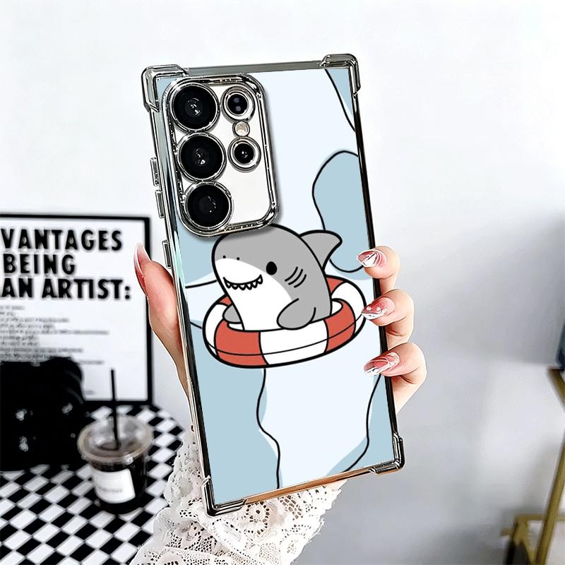 Cartoon Cute Shark Soft Phone Case For Samsung Galaxy S26 Ultra S25 Edge S24 FE S23 Plus S22 S21 + S20 Plating Anti-Fall Fundas