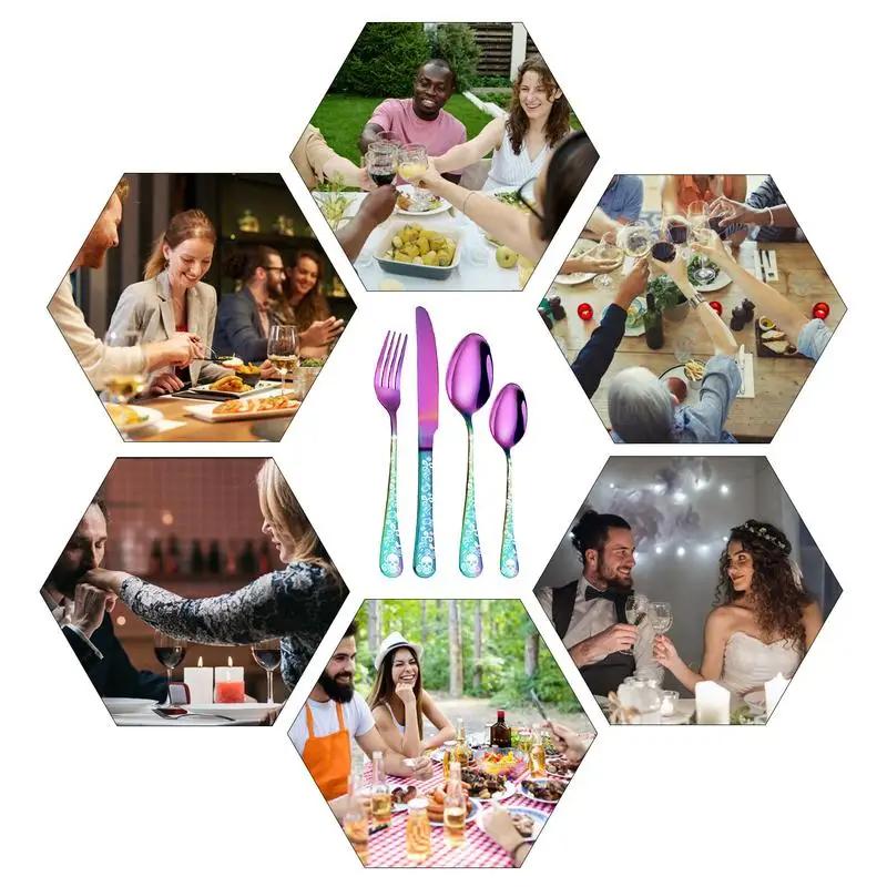 Halloween Gifts Trendy Skull Stainless Steel Tableware Set Fork and Spoon 4-piece Set Portable Kitchen Forks And