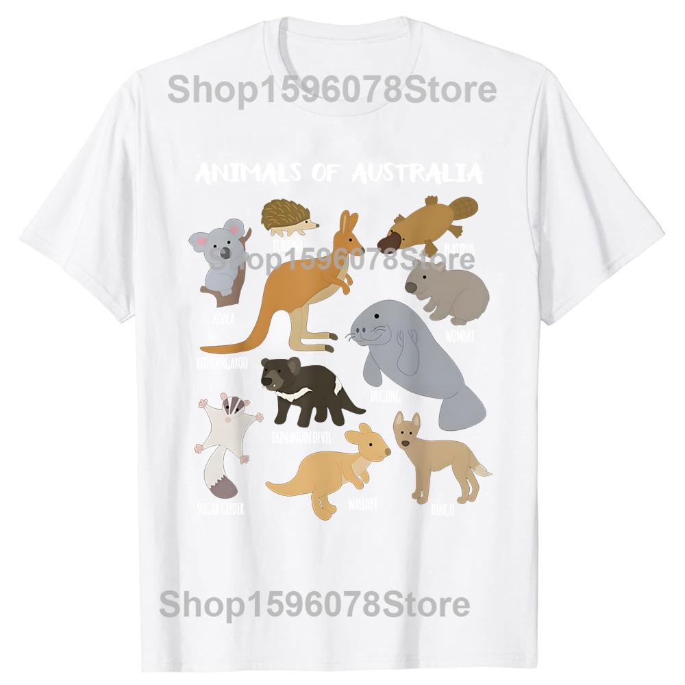 Tiere Australiens Australisches Tier Pädagogisch Herren Damen Mode T-Shirts Baumwolle Kurzarm Übergroßes T-Shirt Tops