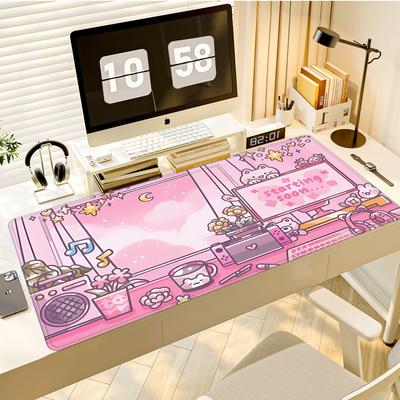 Large Keyboard Pad Pink Clouds Kawaii Cat Silicone Gaming Mouse Pad Topographic Mouse Pad for Keyboard with AntiSlip TableMat