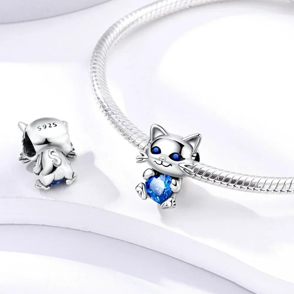 Original Hatched Snake White Rabbit Blue Zircon Heart Catcopper Animal Pendant Charm Bead Fit Bracelet Women Gift Accessory