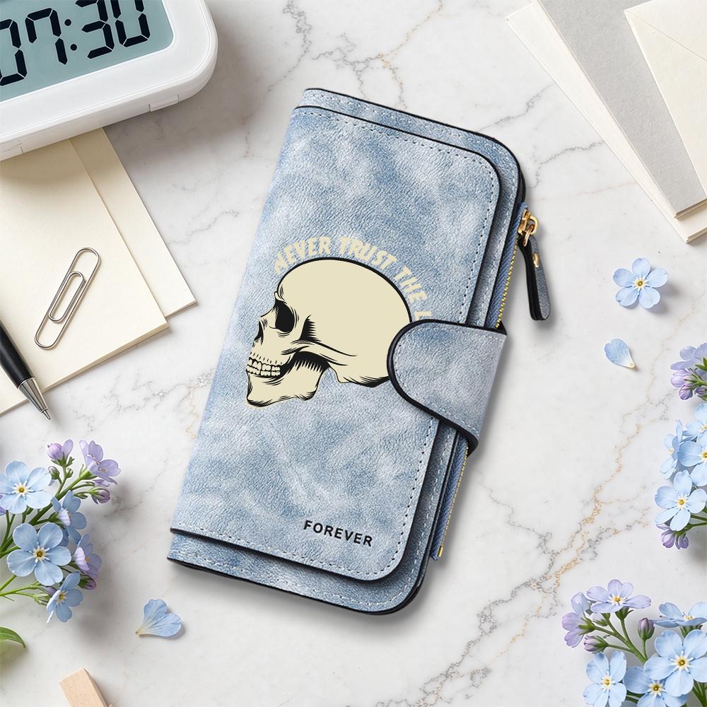 Skull Pattern Long Wallet Fashion Casual Card Holder Portable Purse for Daily Use