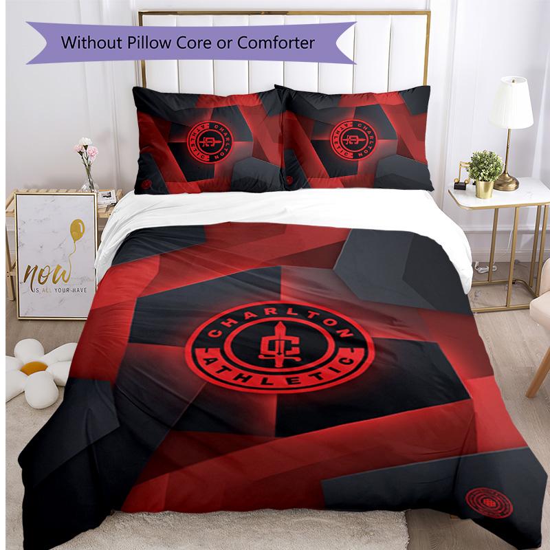 Charlton Athletic FC Set Biancheria da Letto Stampato 3 Pezzi Copripiumino Traspirante con Federe Biancheria da Letto Decorativa per Camera da Letto Casa