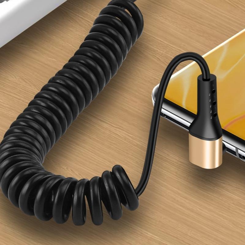 Quick Power Cable Reinforced Spring USB To Type C 90 Degree Angled End Plastic Texture Suitable for Portable Devices