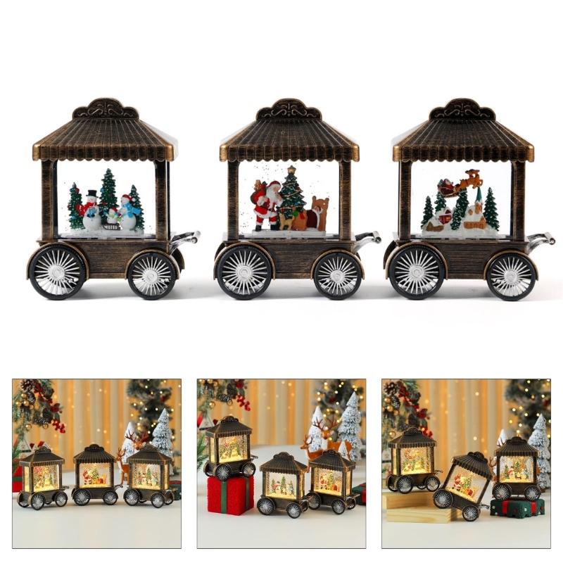Lighted LED Musical Christmas Music Box Christmas Toy Music Box Snow Globe Cart Table Ornament for Home Decoration