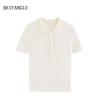 Northern Deer French Gentle Diamond Knit Silk-Cashmere Ribbed Short Sleeve Top
