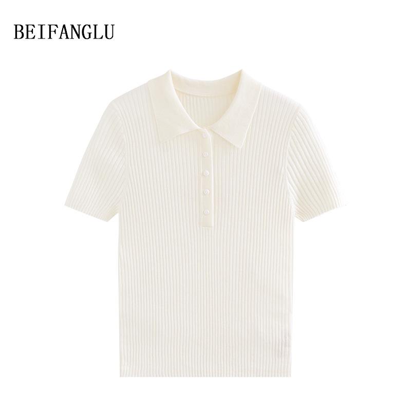 Northern Deer French Gentle Diamond Knit Silk-Cashmere Ribbed Short Sleeve Top