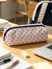 Polka Dot Pencil Case Set Large Capacity Canvas Zipper Pen Pouch for Students School Office Travel Makeup Storage