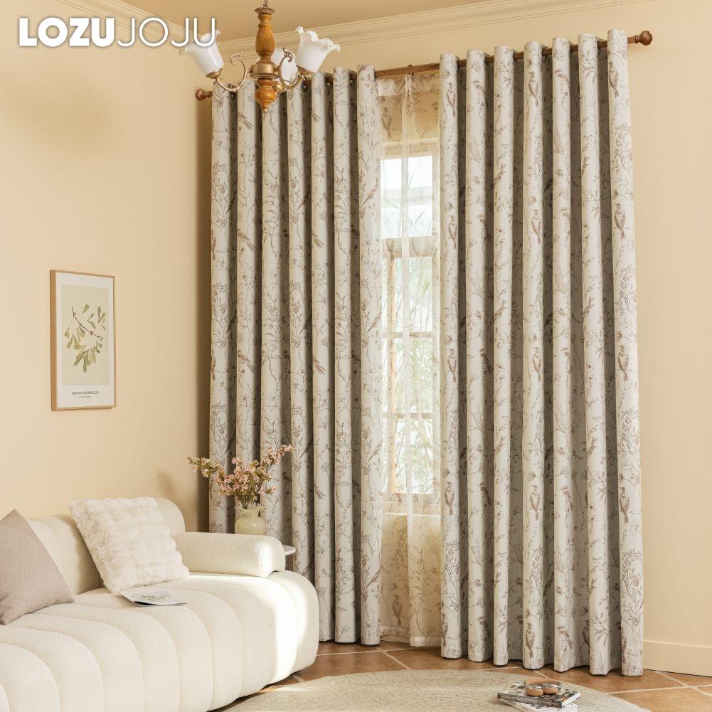 1PC LOZUJOJU French Retro High-end Beige Printed Curtains Full Blackout Curtains for Bedroom Living Room Balcony Window for Home Decor