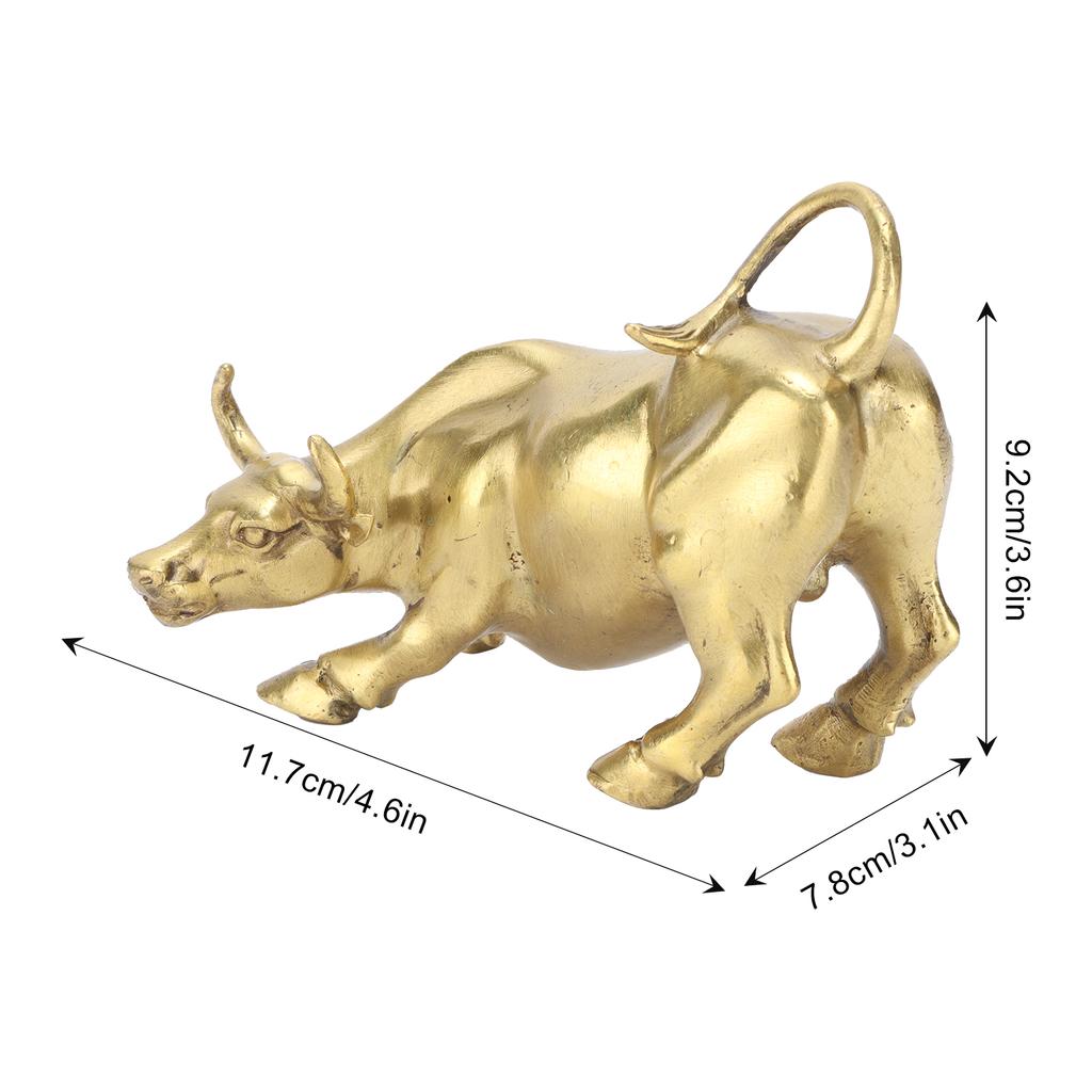 Brass Wall Street Bull Sculpture Feng Shui Wealth Animal Statue Figurine Desktop Decoration for Office Bedroom Bookshelf Shop
