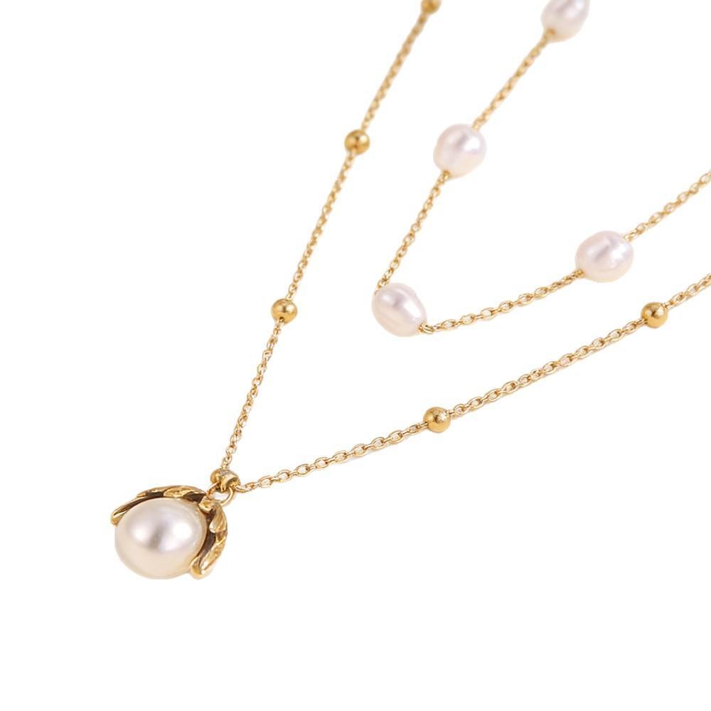 Pearl Necklace Women, Fashion High Sense European and American Round Bead Titanium Steel Necklace, Light Luxury Niche High-end Necklace