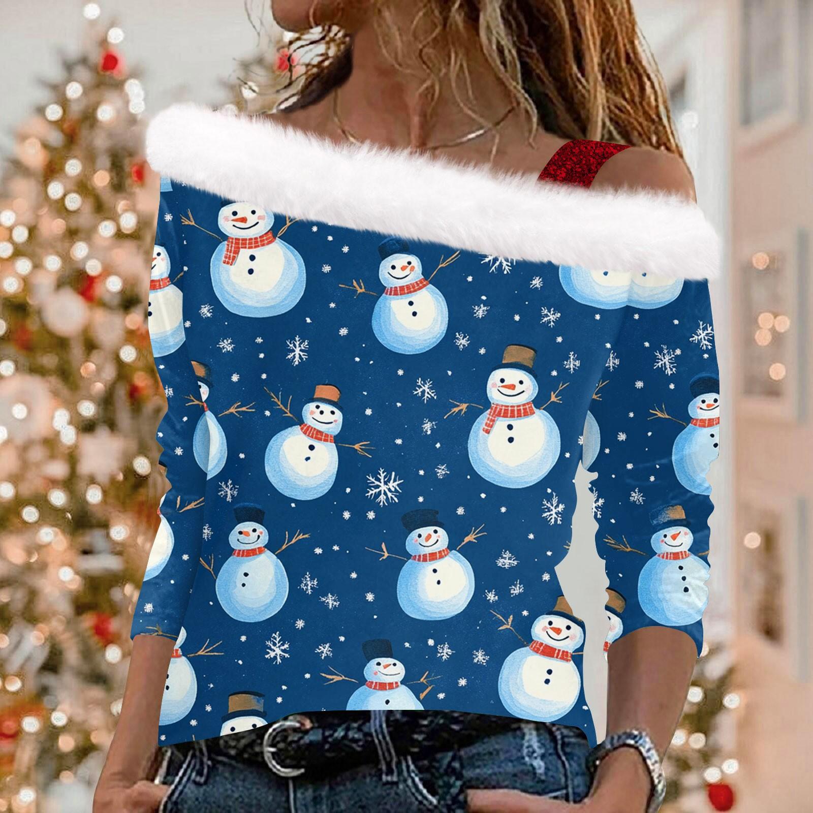 

Женский повседневный рождественский принт с длинными рукавами и без бретелек из плюша M