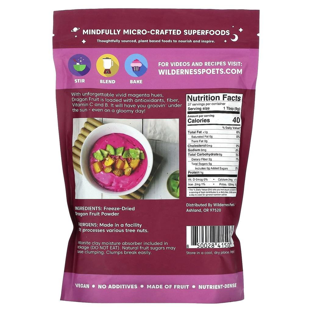 Wilderness Poets, Freeze-Dried Dragon Fruit Powder, 12 Oz (340 G)