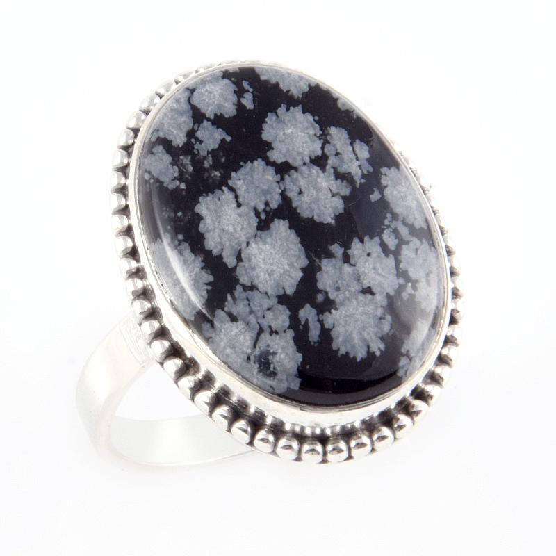 Natural Snowflake Obsidian Gemstone Handmade 925 Sterling Silver Ring S.8 t7g70
