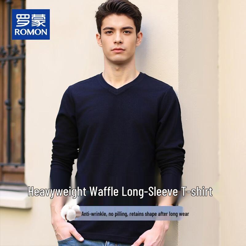 ROMON Men s Waffle V-Neck Long Sleeve T-Shirt 56/3XL