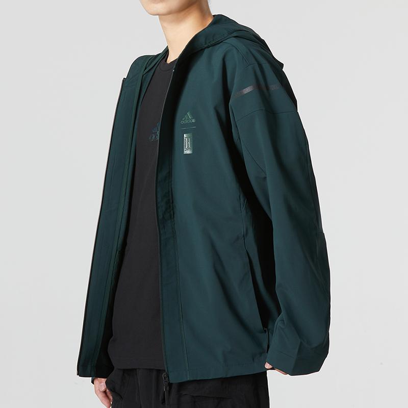 Adidas Solid Color Sports Casual Hooded Jacket Men Outerwear Military-Green HM2949