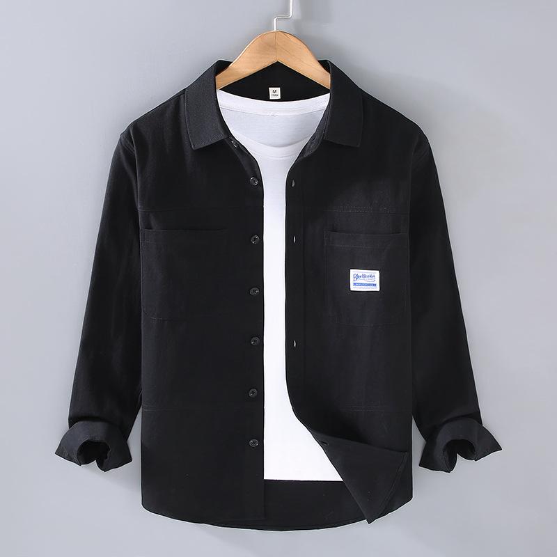 Japanese Style Cargo Long Sleeve Shirts for Men Spring/Autumn Youth Popular Pure Cotton Double Pocket Casual Shirt