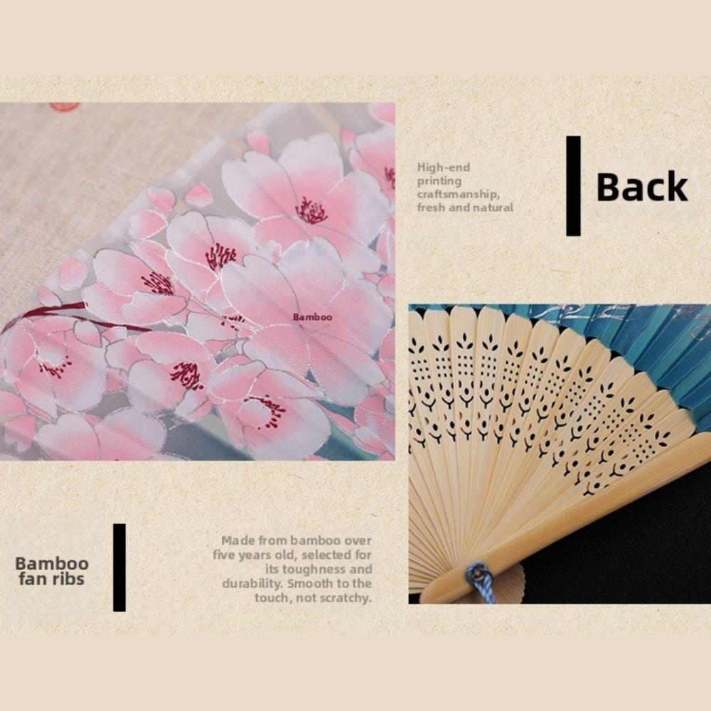Faux Silk Material Decorative Folding Fan Bamboo Frame Handheld Fan Wood Folding Fan Gift Giving
