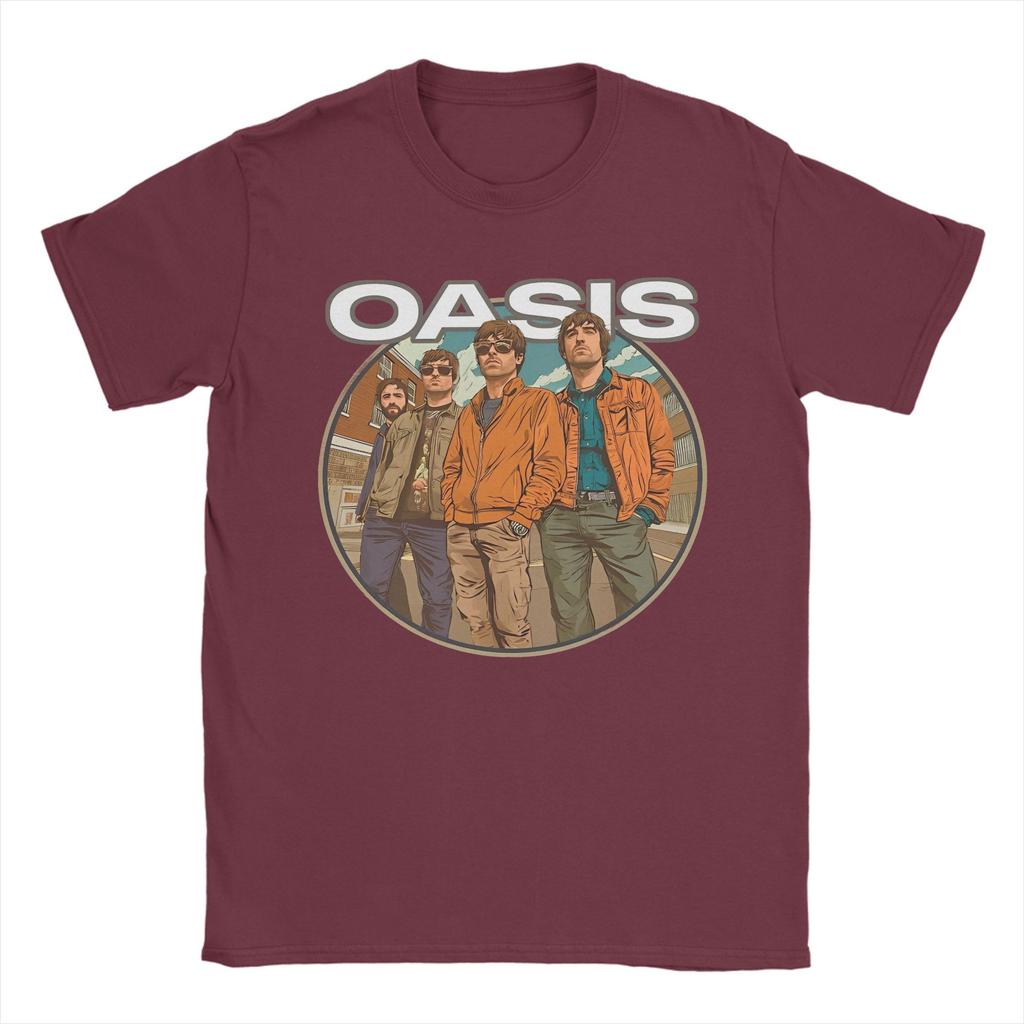 Streetwear O-Oasis Rock Band T Shirt Men 100%Cotton Short Sleeve  Round Neck Summer Tops