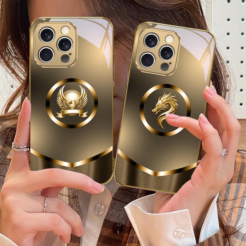 Kreisförmiger Steinadler Für IPhone 17Pro Max 16 17 Pro 15 P ro 14 13 Plus 12 Mini 11Pro Max XR 16E 17 Air Goldene Glas-Handyhülle