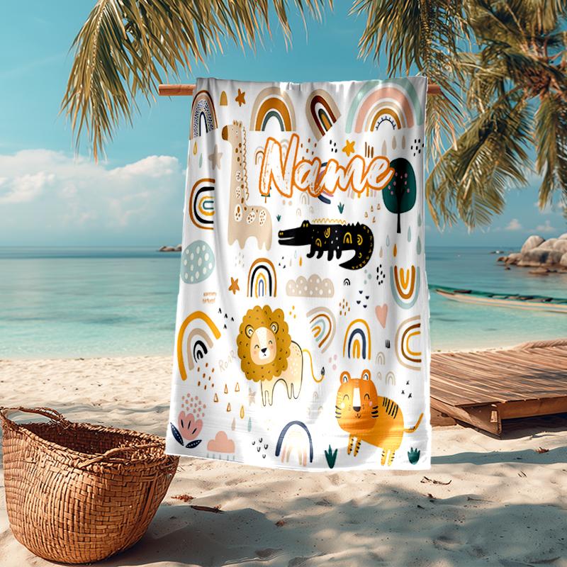 Custom Name Ultra-Soft Beach Towel with Animals Theme,Ideal for Pool - Camping, Diving - Perfect Travel Essential, Vibrant Beach Towel.