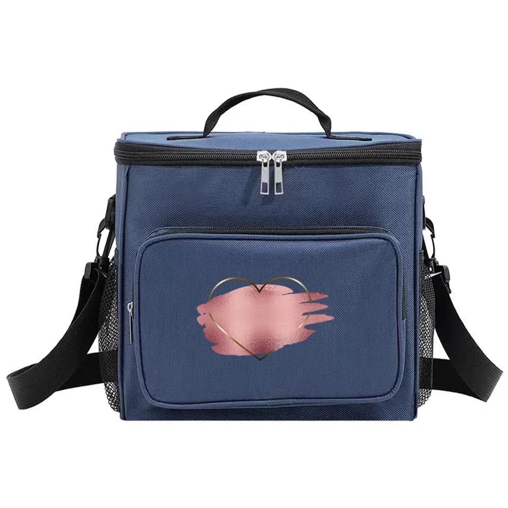 Thermal Organizer Handbag Insulated Lunch Bags Cooler Box for Student Portable Waterproof Camping Storage Boxes Love Printing