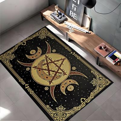 Mystical Pentagram Moon Design Rug Non-slip Rug Suitable for Living Room and Bedroom Sofas.