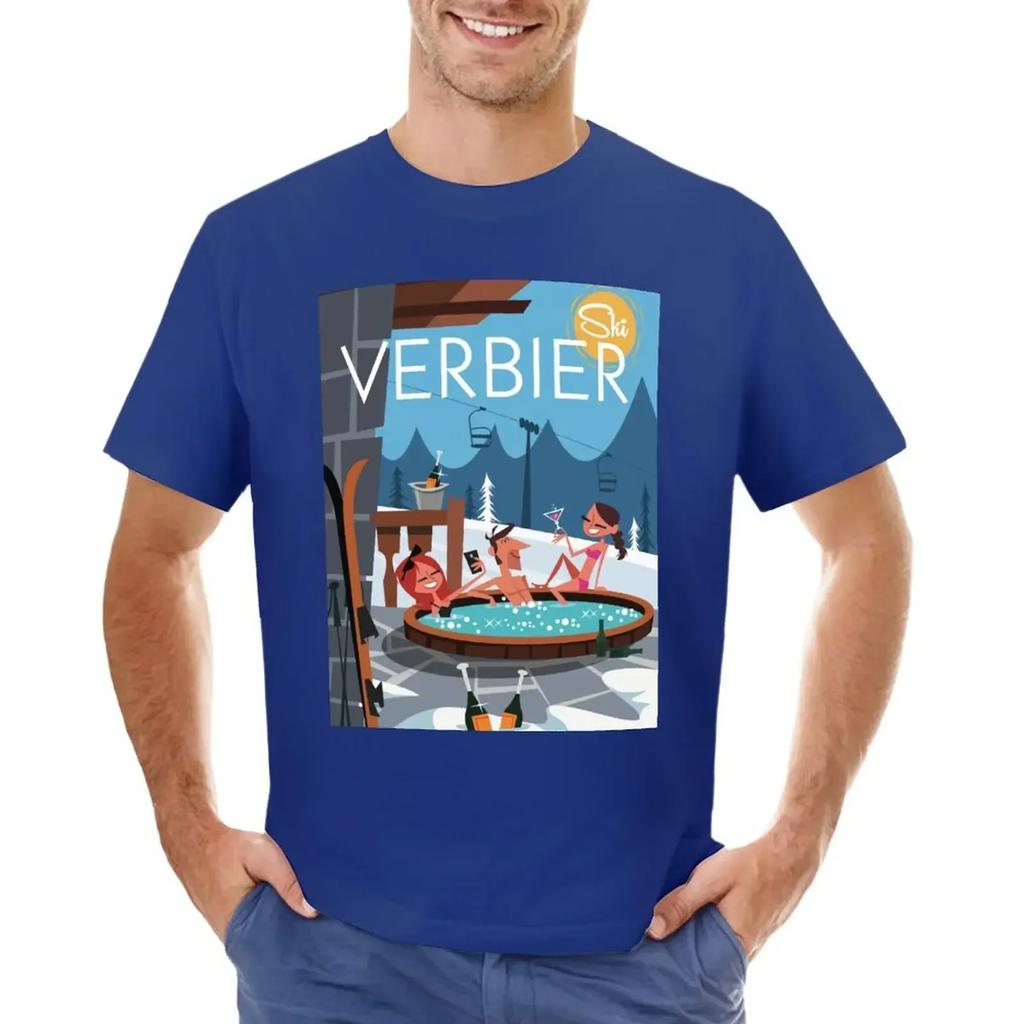 Ski Verbier Poster T-shirt Summer Clothes Vintage for a Boy Fruit of the Loom Mens T Shirts