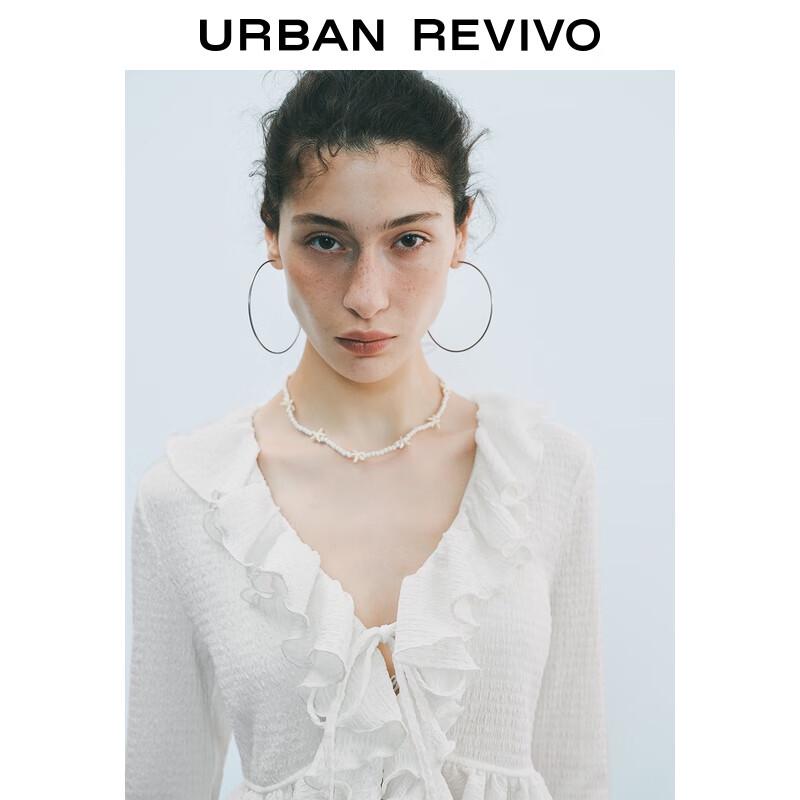 UR Women's Ruffle Textured Flared Sleeve Open-Front Shirt