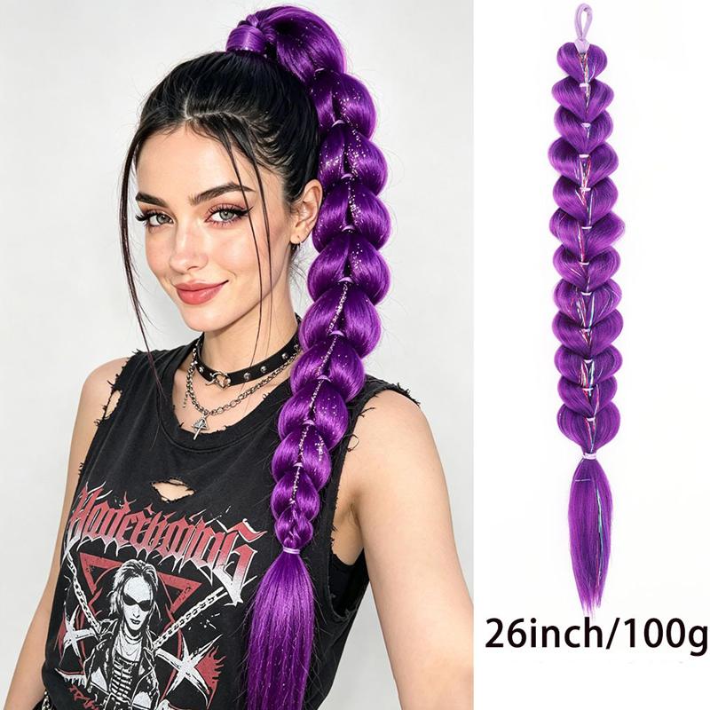 Purple Braiding Hair Ponytail Extensions with Elastic Tie 26Inch