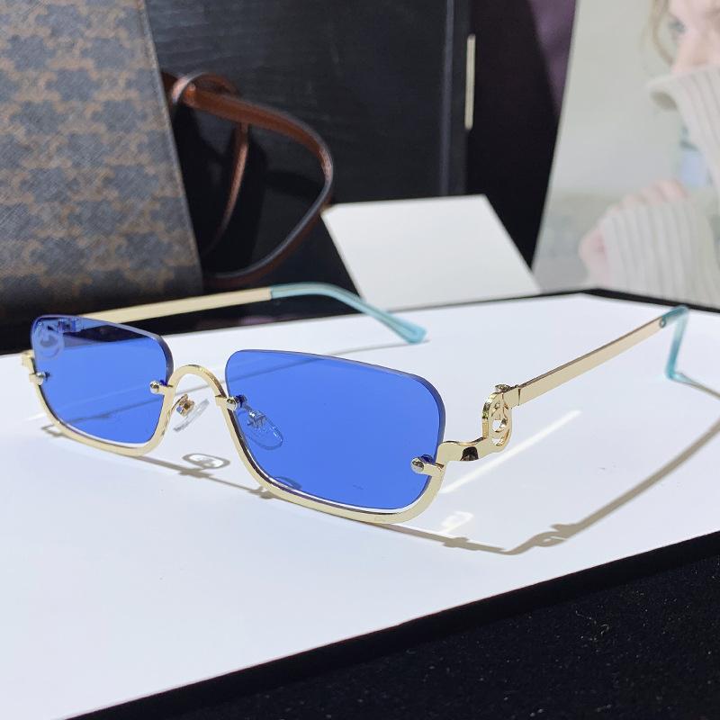 Modische kleine quadratische Sonnenbrille für Damen mit kleinem Rahmen aus Metall, quadratisch, für Damen, Luxusmarke, Halbrahmen, rechteckige Sonnenbrille