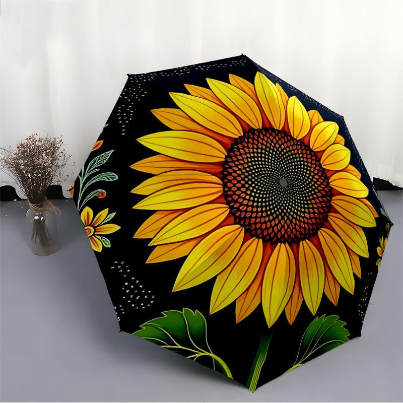 1pc Sunflower Pattern Automatic Open/Close Umbrella Compact Folding Umbrella, All-Season Portable Umbrella for Women/Men159