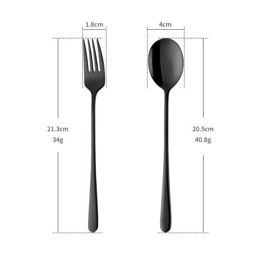 Bisda Cutlery Set, Spoon and Fork, Black, Serves 2, Stainless Steel, Durable, Mirror Finish, Perfect for Curry, Pasta, Salad, Soup, and Guests (Set of