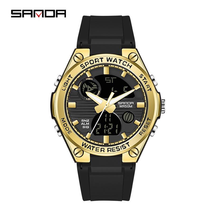 Sanda Watch New Lighting Male School Fashion Trend Digital Electronic Watch Multifunctional Waterproof And Shockproof Men'S Watch