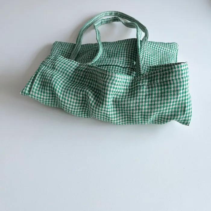 Green check linen mini bag
