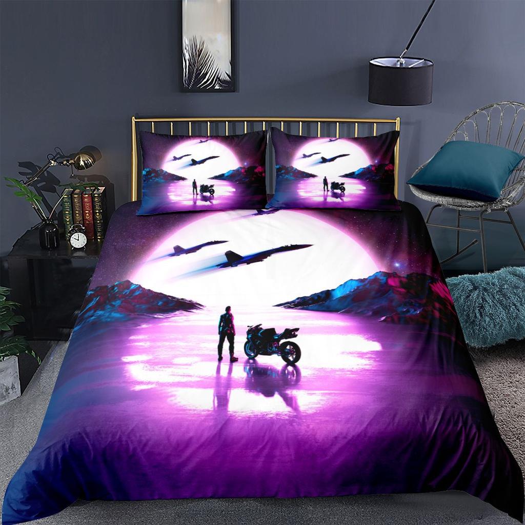 3D Motorcycle Bedding Set Boys Men Down Duvet Covers Pillowcases 2/3pc Teens Gift Soft Ultra-fine Fiber Cover Home Textile
